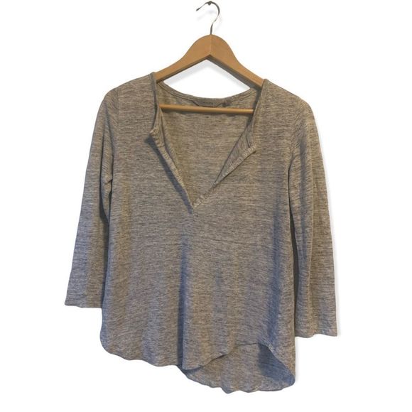 Athleta Zephyr Heathered Grey 100% Linen 3/4 Sleeve Top SZ XS - Picture 2 of 11
